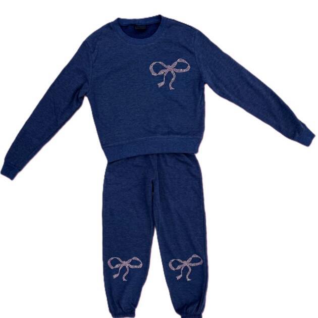 Navy Crewneck Dainty Bows Set