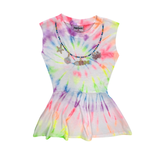 Olivia Tie Dye Seashell Necklace Tank Dress