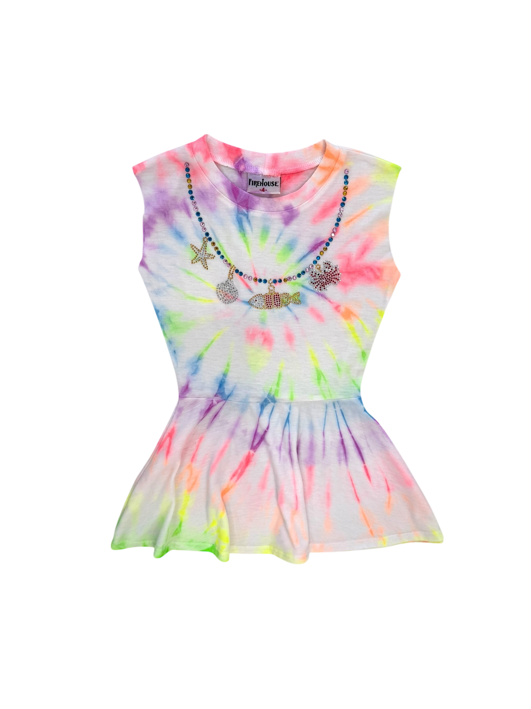 Olivia Tie Dye Seashell Necklace Tank Dress