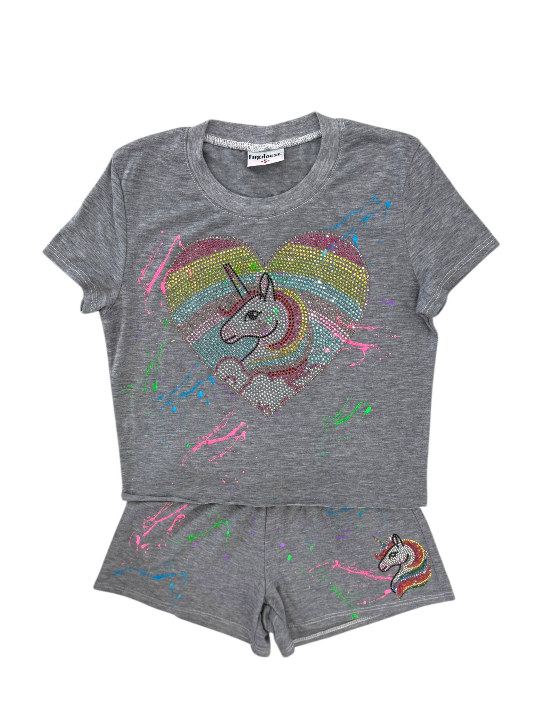 Firehouse Unicorn Rainbow Heart Grey Splatter Set - Image 2