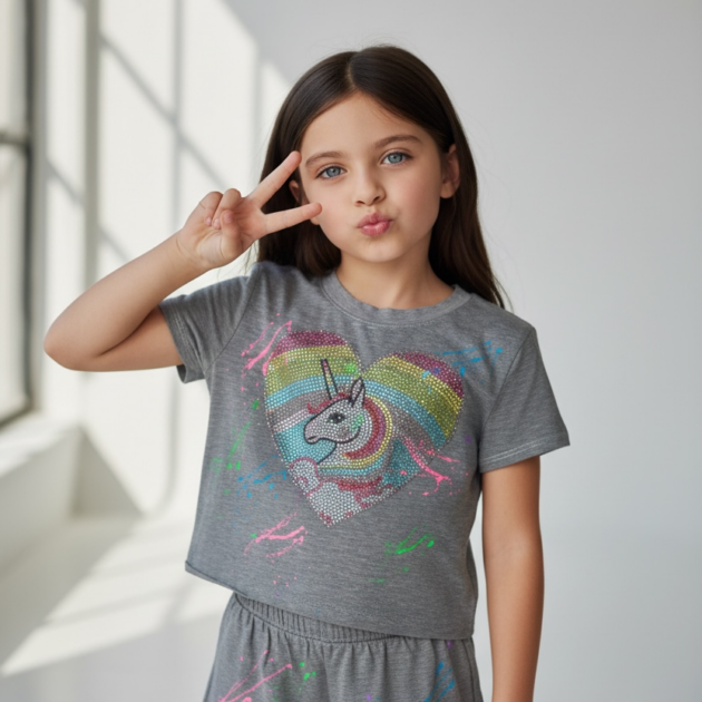Firehouse Unicorn Rainbow Heart Grey Splatter Set