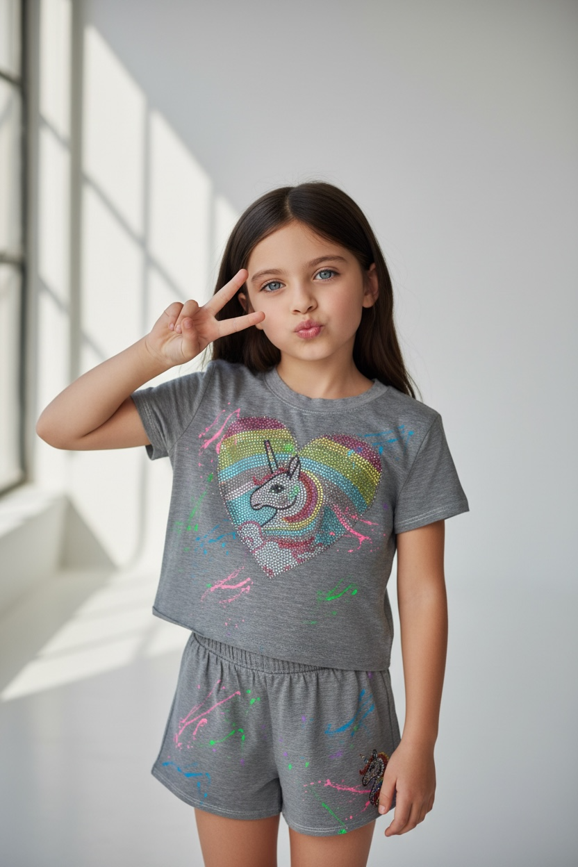 Firehouse Unicorn Rainbow Heart Grey Splatter Set