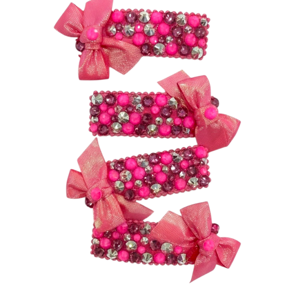 Bari Lynn Neon Pink Iridescent All Over Crystal Clip
