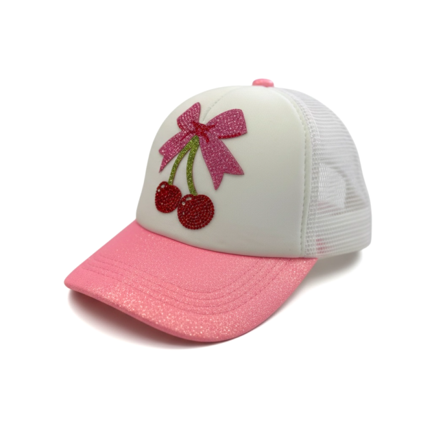 Bari Lynn Crystal Cherry Bows Trucker Hat