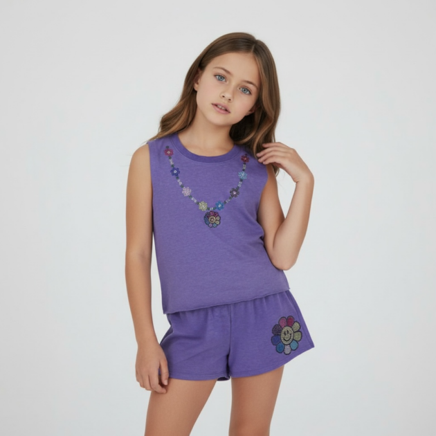 Firehouse Smiley Necklace Violet Tank Set
