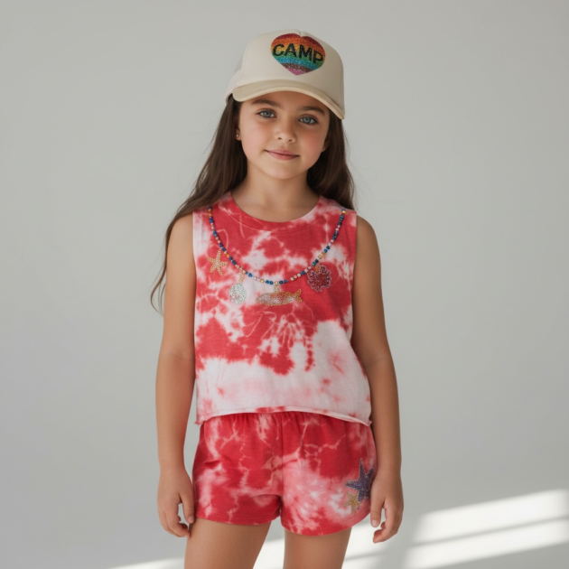 Firehouse Shell Necklace Red Cloud Tank Set