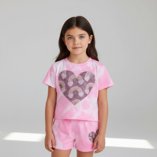 Firehouse Pink Cloud Rainbows in a Heart Set