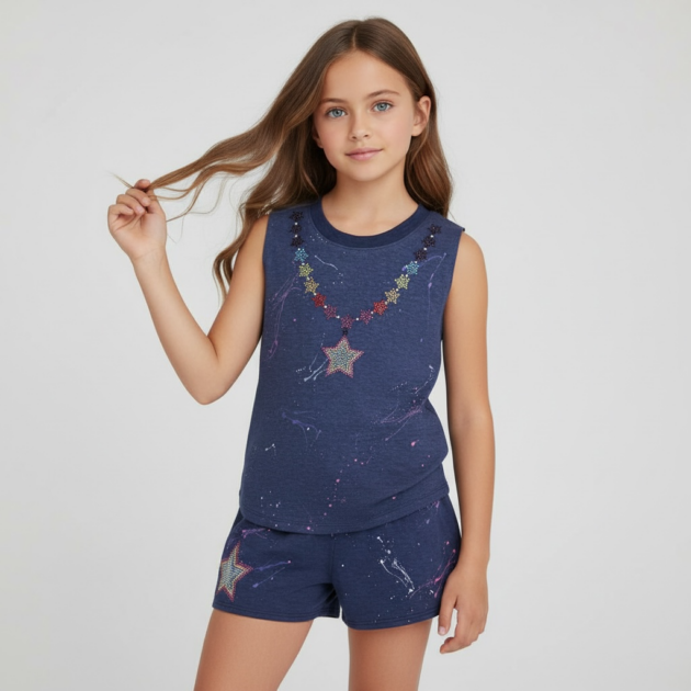 Firehouse Navy Splatter Star Necklace Set