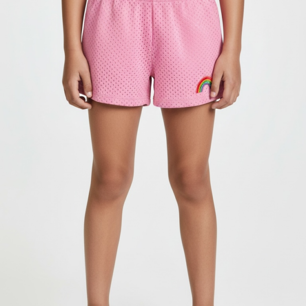 Dori Creations Light Pink Mesh Shorts w Rainbow