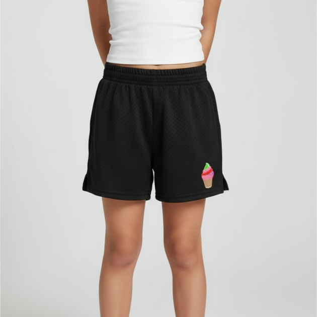 Dori Creations Black Mesh Shorts w Ice Cream