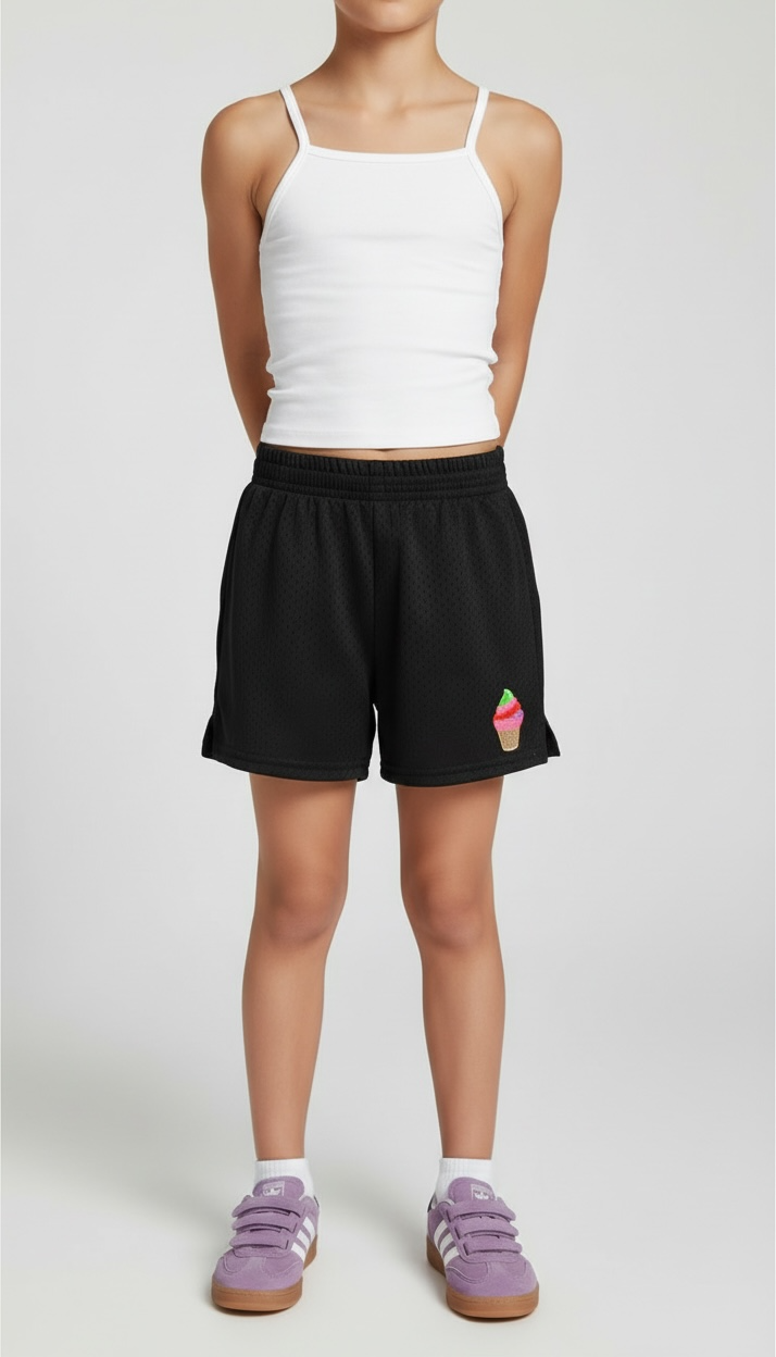 Dori Creations Black Mesh Shorts w Ice Cream