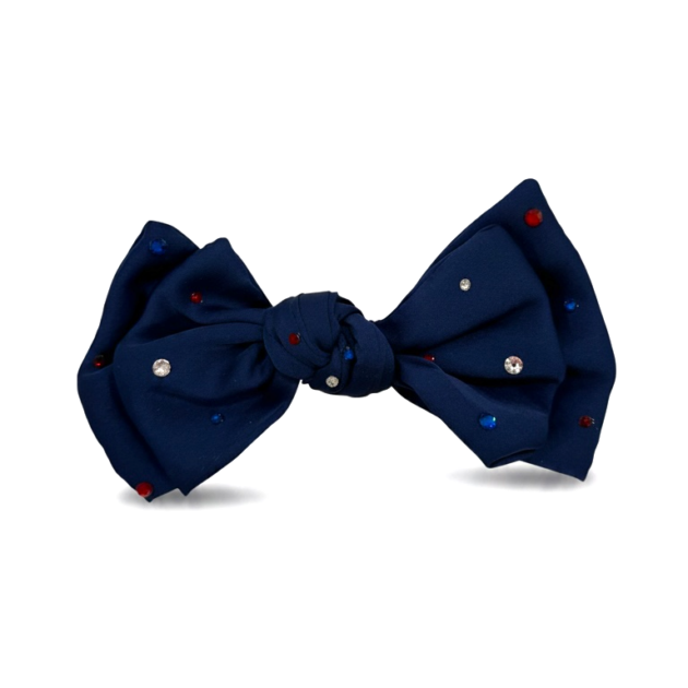Bari Lynn Navy Bow w Red, White, Blue Stones