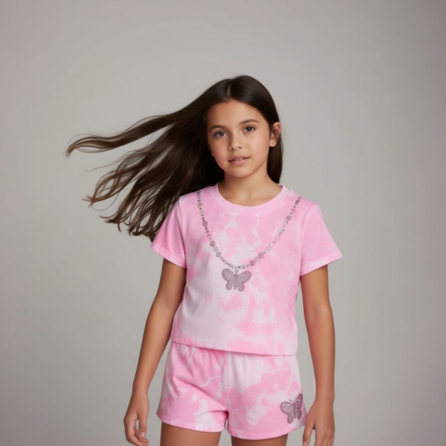 Firehouse Neon Pink Cloud Butterfly Necklace Set