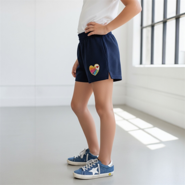 Dori Creations Navy Mesh Shorts w/ Multi Heart