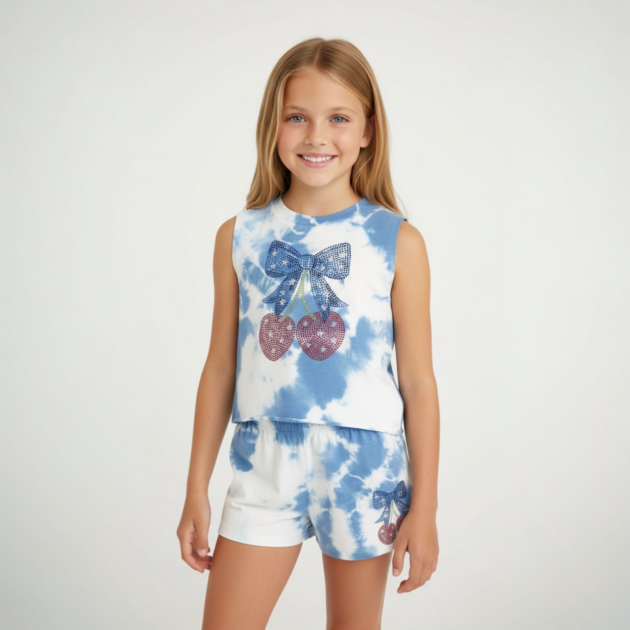 Firehouse Ice Blue Cloud Star Spangled Cherries Tank Set