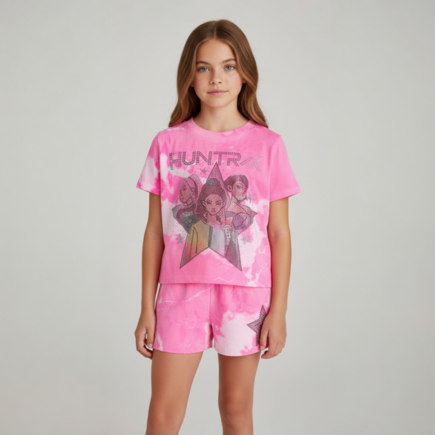 Firehouse Neon Pink Cloud KPOP Short Set
