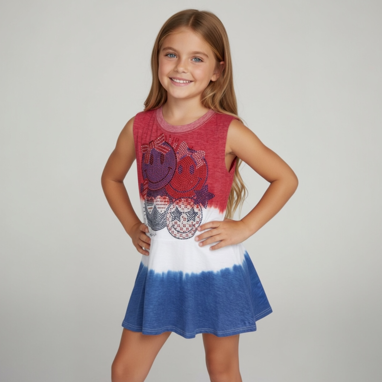 Firehouse Rocket Pop Star Spangled Smilies Tank Dress