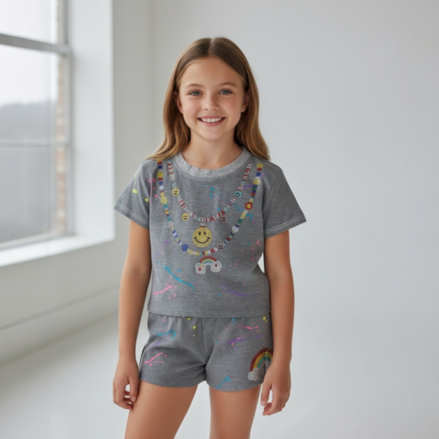 Firehouse Grey Splatter Smiley Necklace Set