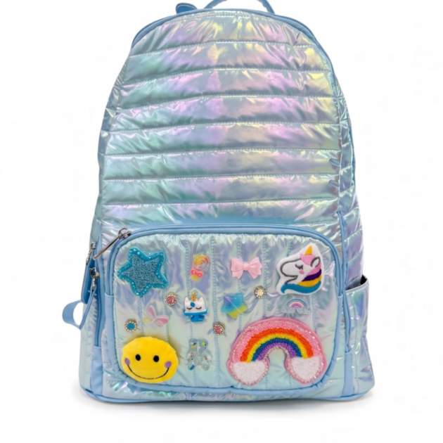 Bari Lynn Plush Charm Shiny Blue Backpack