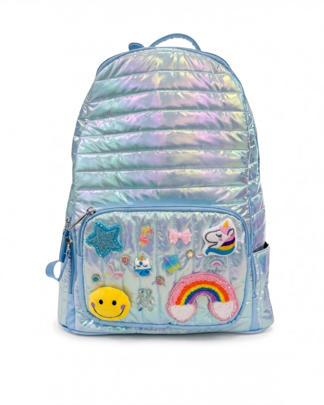 Bari Lynn Plush Charm Shiny Blue Backpack