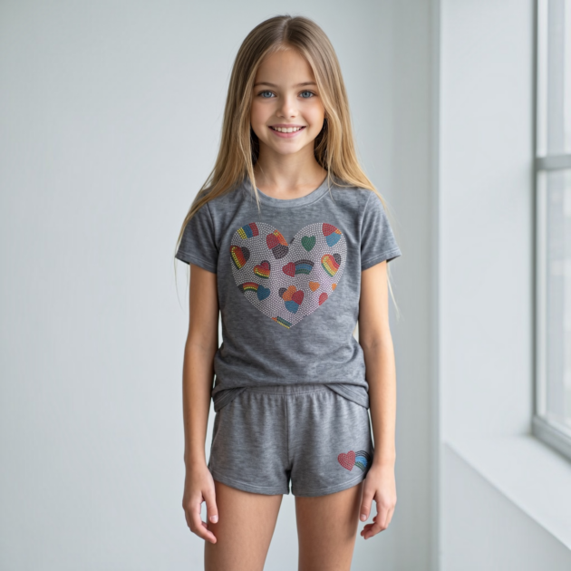 Firehouse Heather Grey Shooting Hearts Set